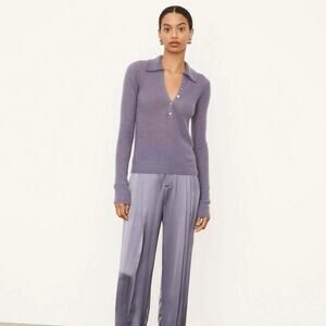 VINCE Mohair Wool Henley Polo Pullover Sweater Mauve Iris Purple Sz M {3X31}